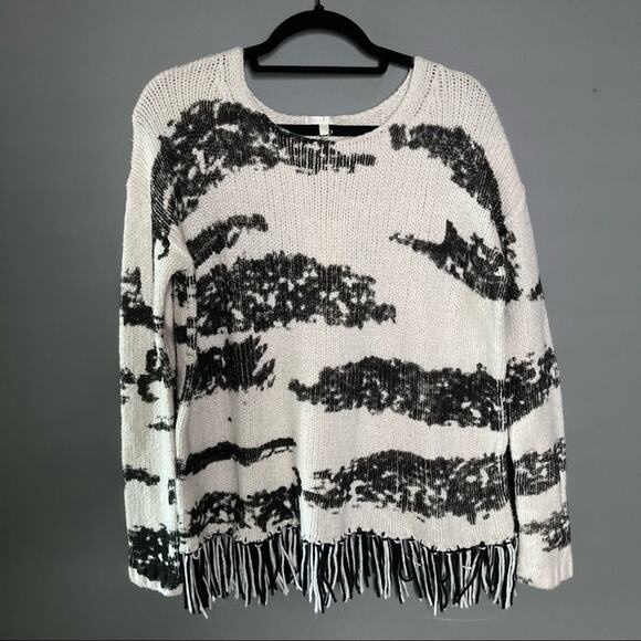 Lisa Todd sweater small cashmere fringe black white soft comfortable - Picture 1 of 11